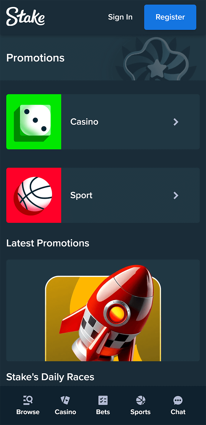 Promotions section on the Stake App