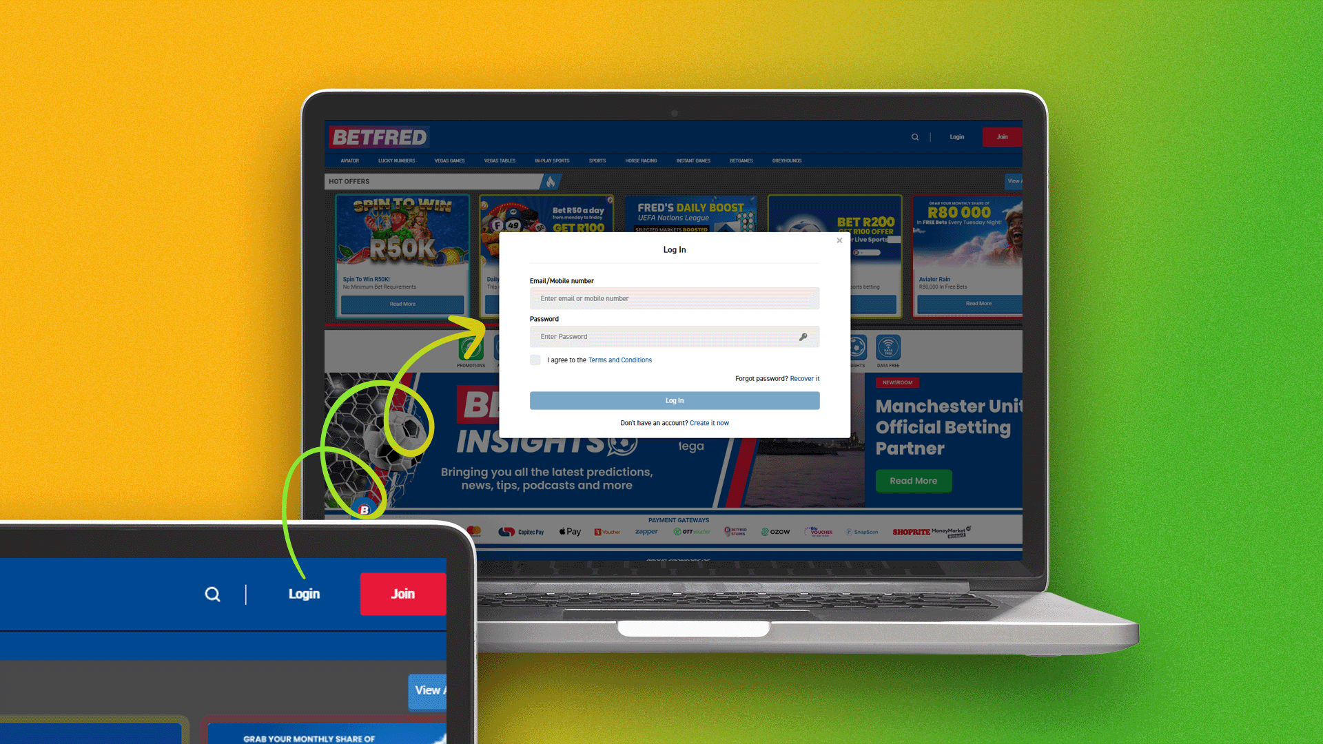 Click Betfred login button