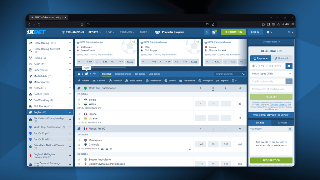 1xbet is great for rugby betting