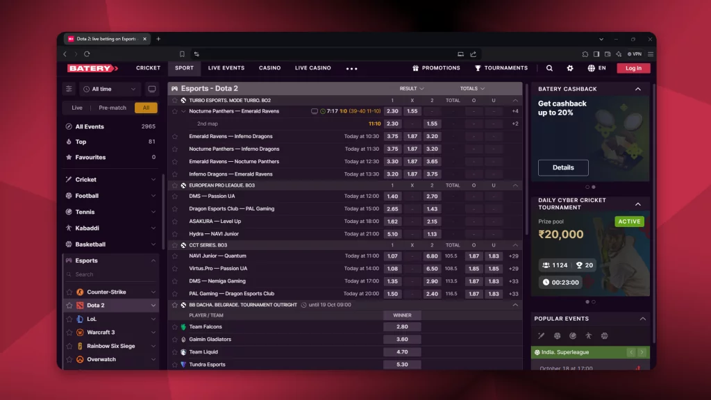 The best Dota 2 betting site is Batery