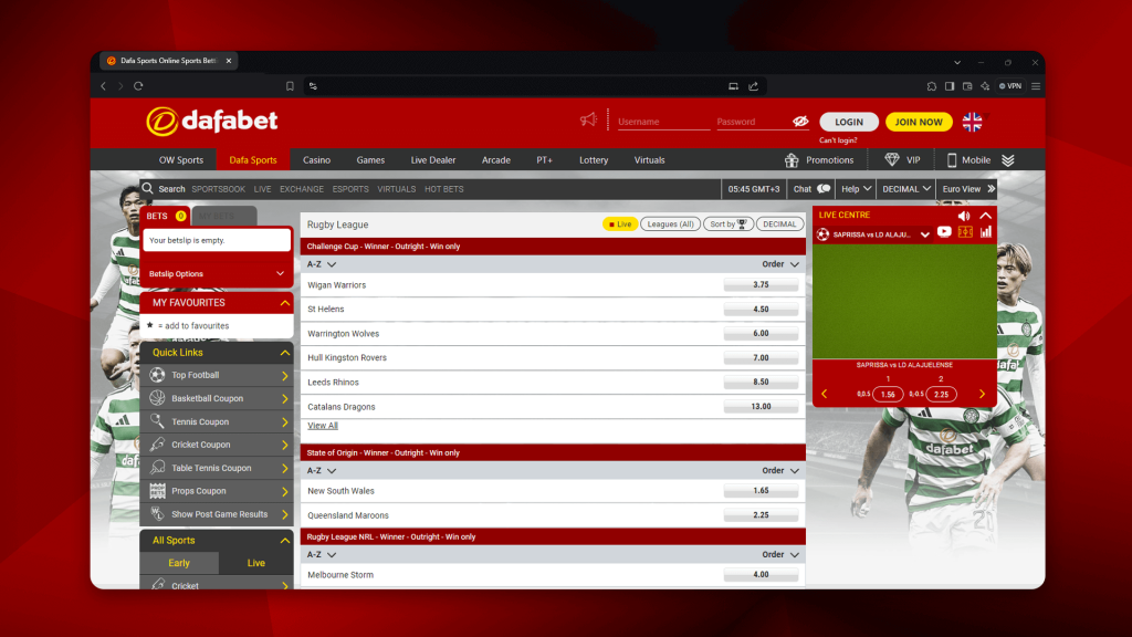 Dafabet is great for rugby betting