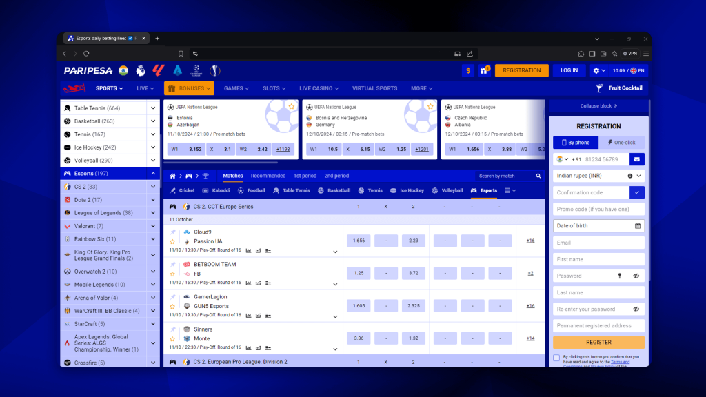 Paripesa offers Betting on cybersports in various sports