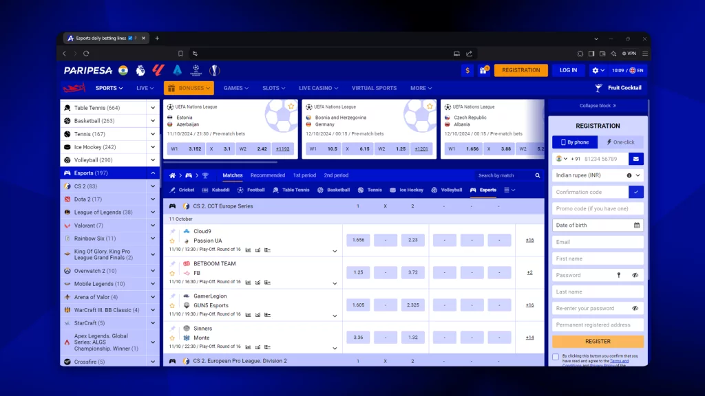 Paripesa offers Betting on cybersports in various sports