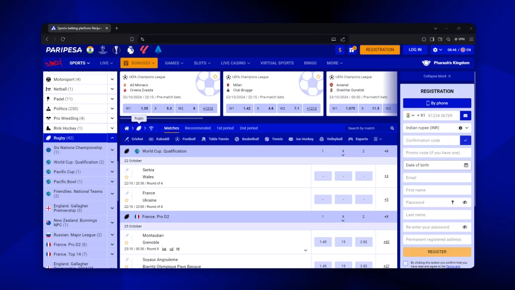 Paripesa is great for rugby betting