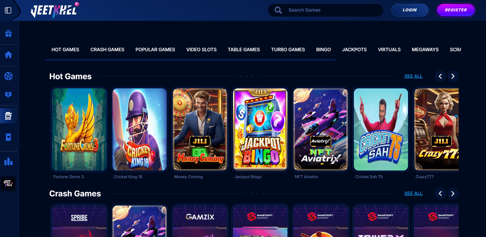 Screenshot of the casino page at Jeetkhel betting company