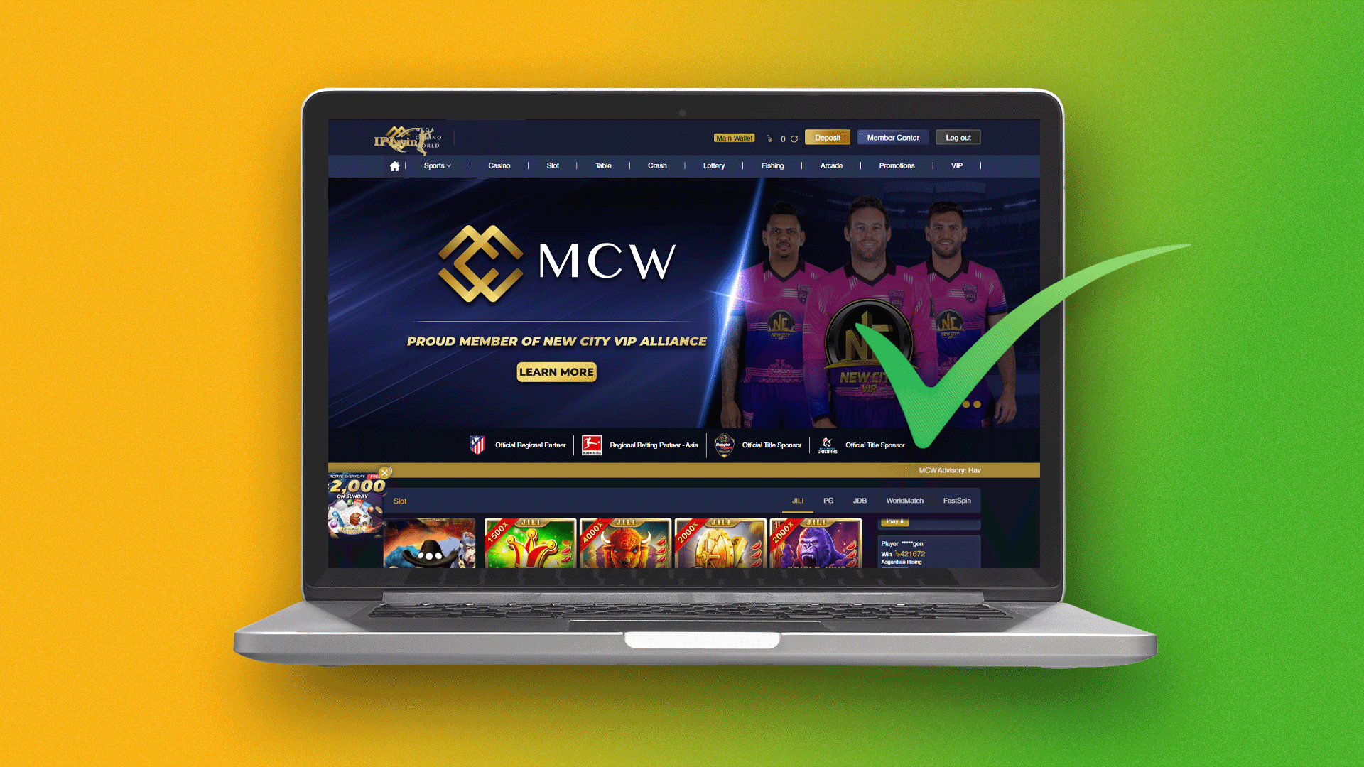 After logging in to your MCW account, we can place bets and play games of chance