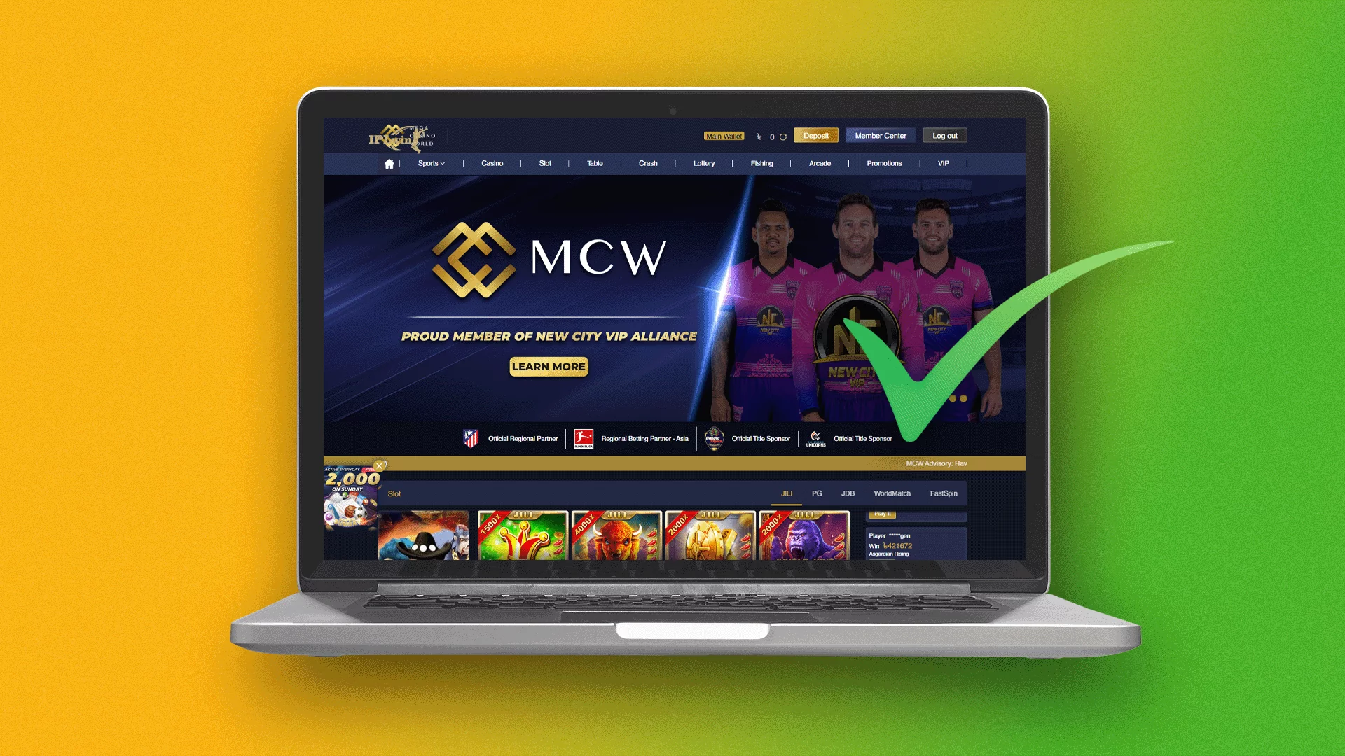After logging in to your MCW account, we can place bets and play games of chance