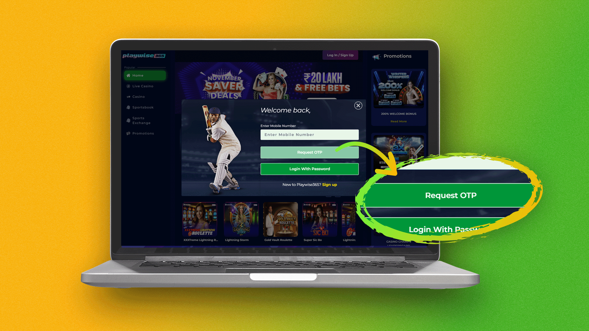 Confirm your login to your Playwise365 account for bets