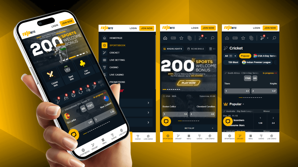 Screenshots of Rajabets mobile application
