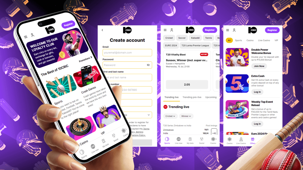 Screenshot of 10cric mobile app for cricket betting