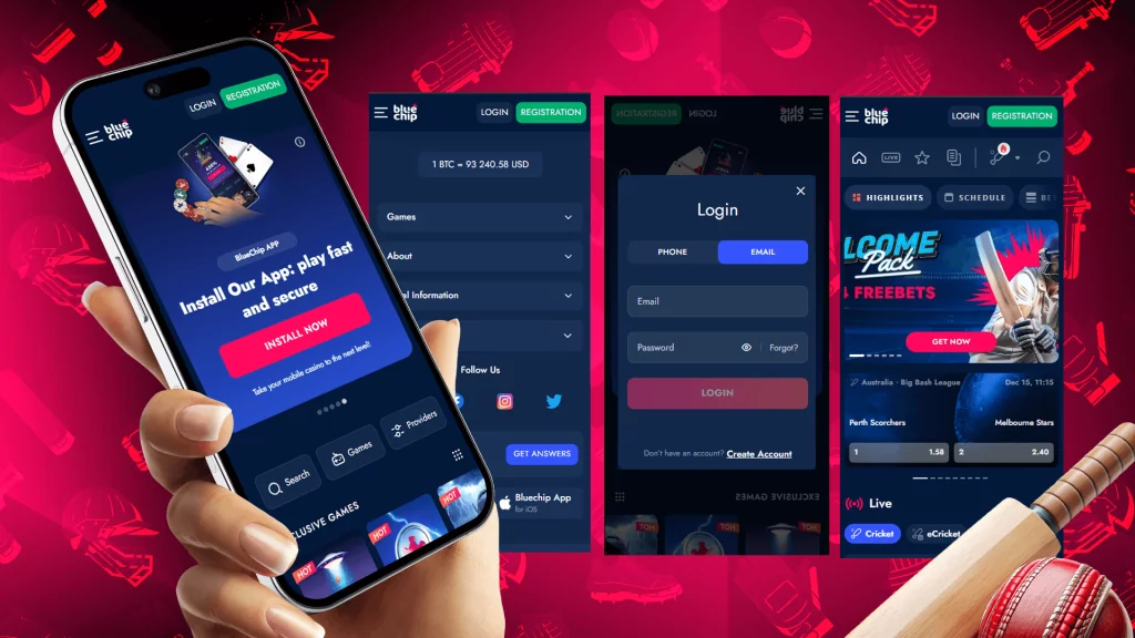 Screenshot of Bluechip mobile app for cricket betting