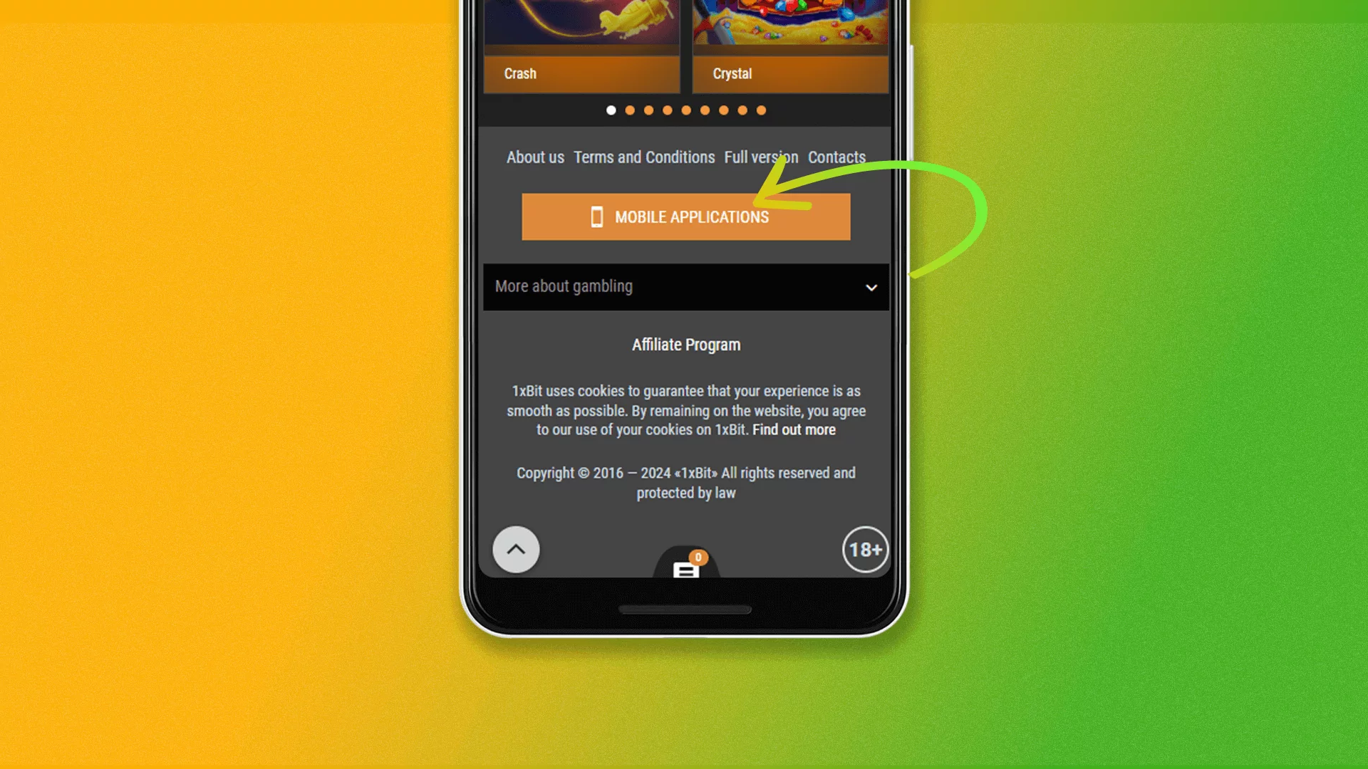 Find the download button to start installing the 1xbet app