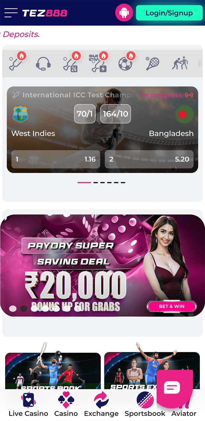 Tez888 app home page