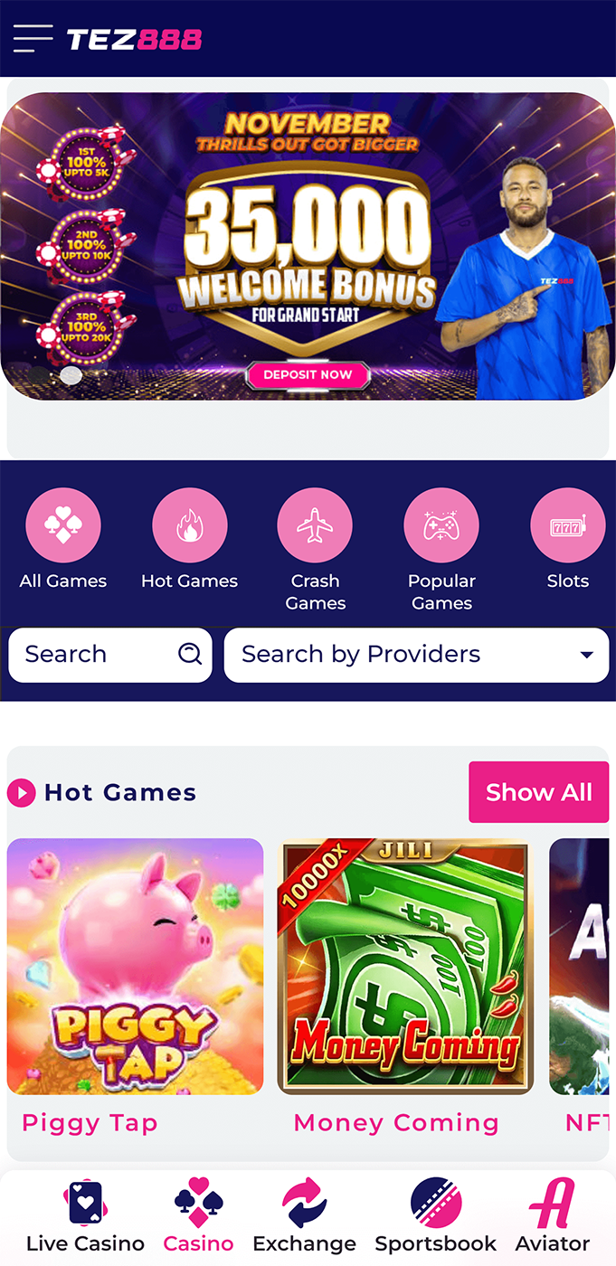 Casino section in the Tez888 app