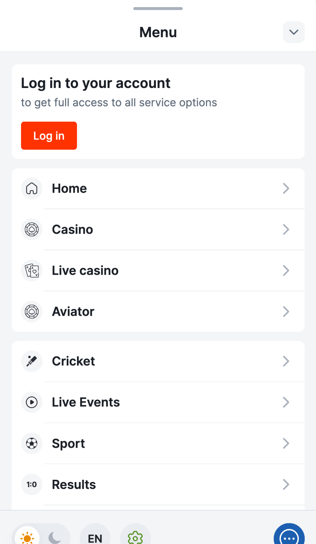 The main menu in the VipKing app allows you to quickly access the main sections